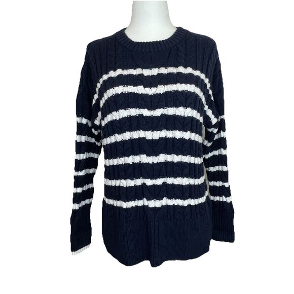 Philosophy Women’s Cable Knit Sweater Navy White Striped Nautical Preppy-XS - Picture 1 of 10